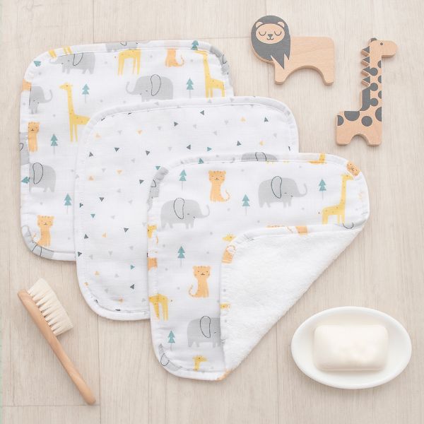 Picture of Muslin 3pk Wash Cloths  - Animal Parade